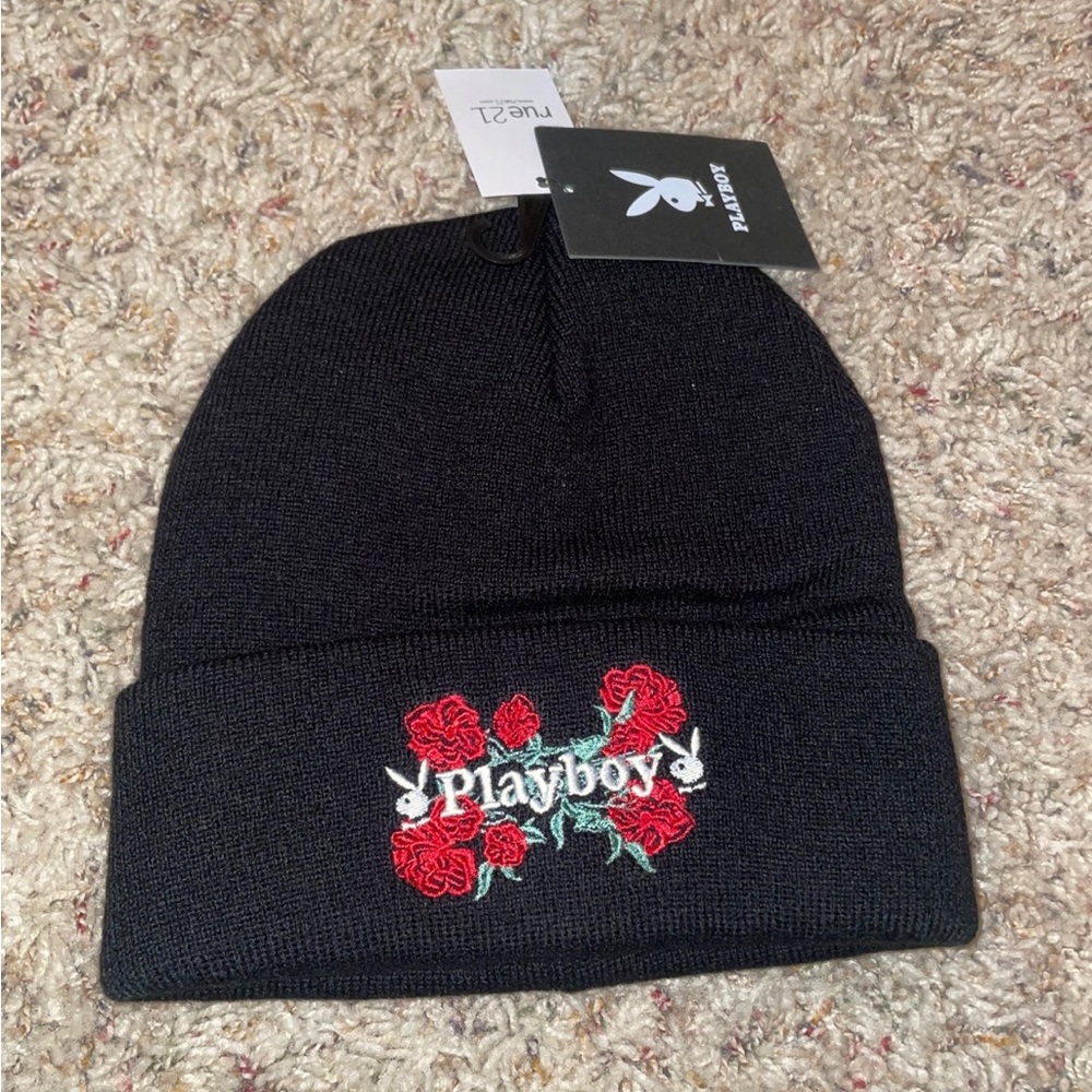 NWT Playboy Rose Embroidered Beanie